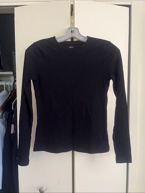 Black Ribbed Crewneck Sweater